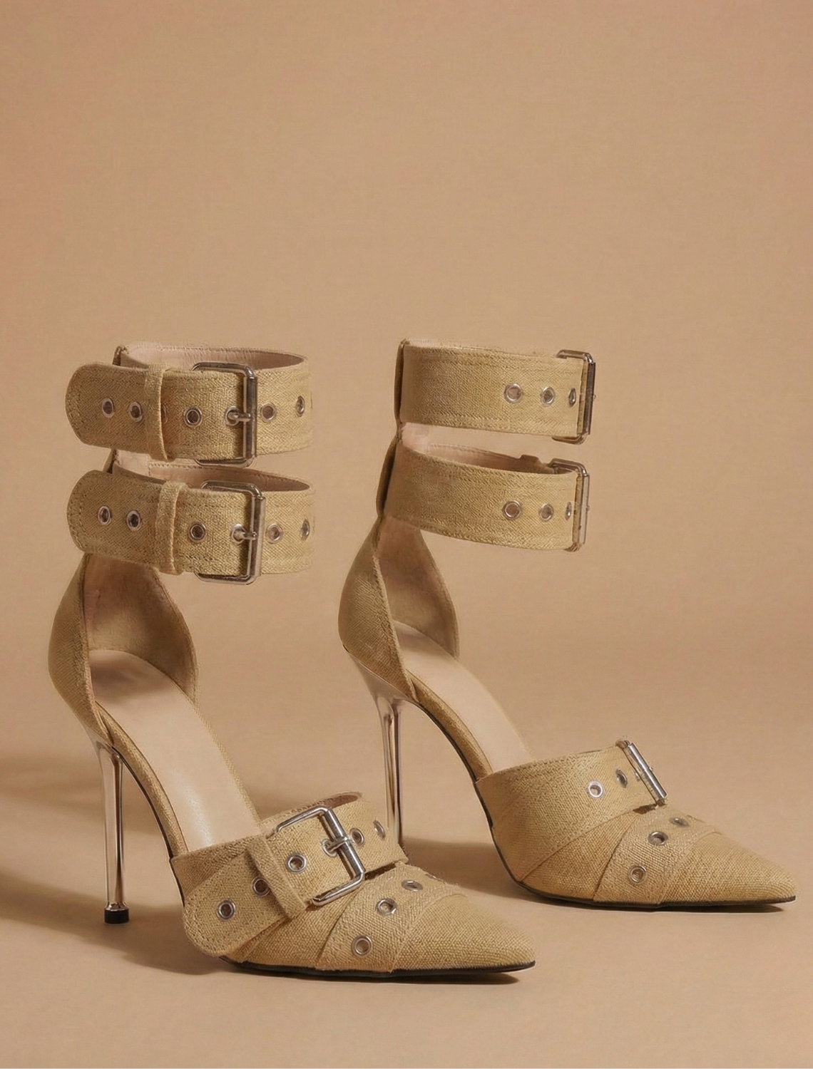 Women’s Pointed Toe Buckle Strap Heels with Stiletto Heel