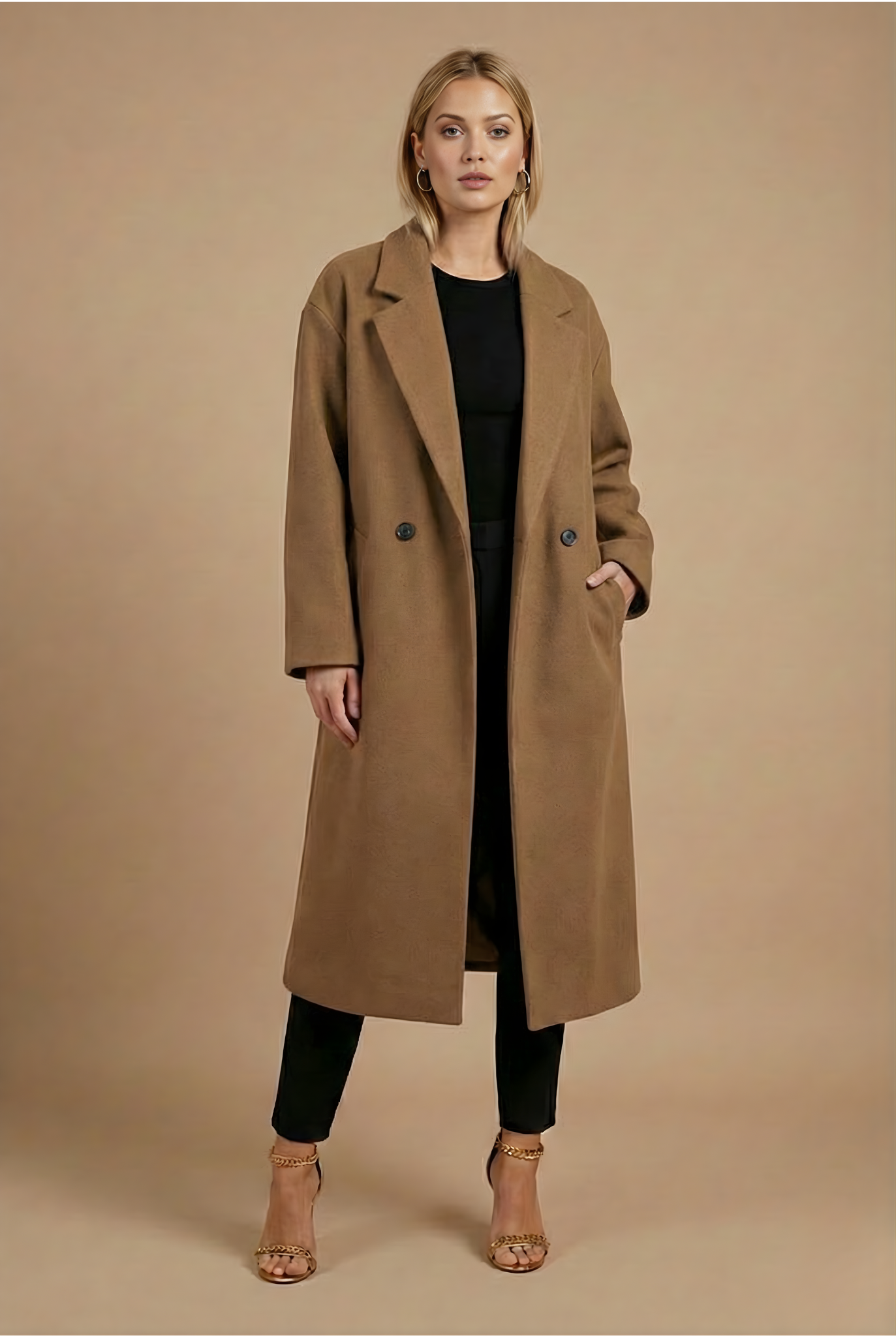 Women’s Oversized Button-Down Long Coat – Relaxed Tailored Silhouette