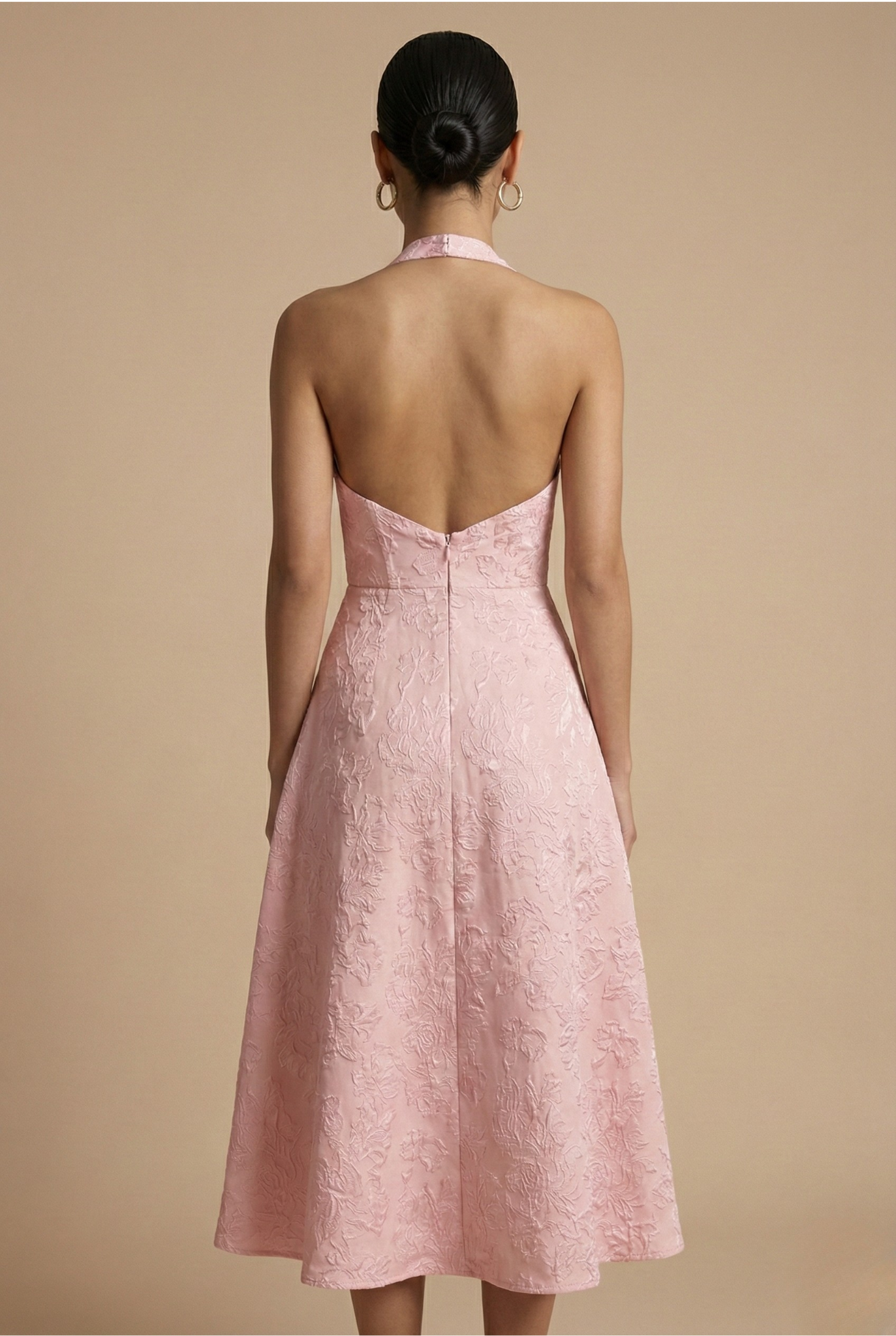 Women's Halter Neck Midi Dress with Fitted Bodice and Flared Skirt – S –  Rolenna