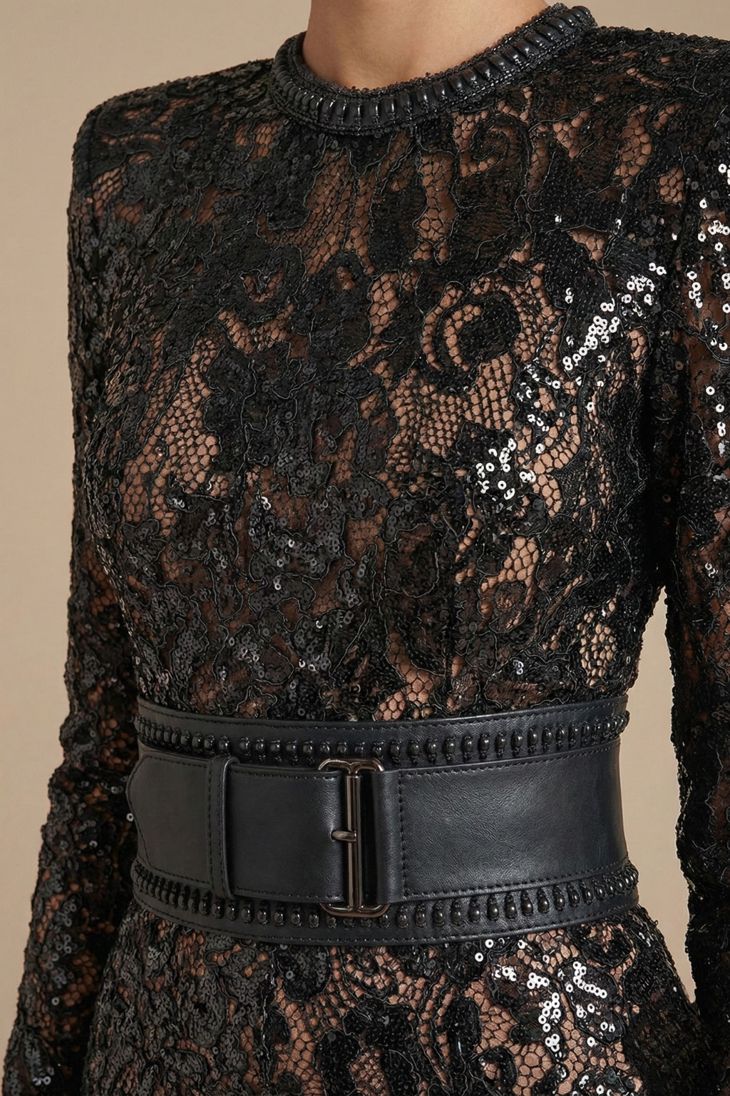 Women’s Long Sleeve Lace Evening Jumpsuit with Tailored Waist and Flared Leg Elegant Event Style