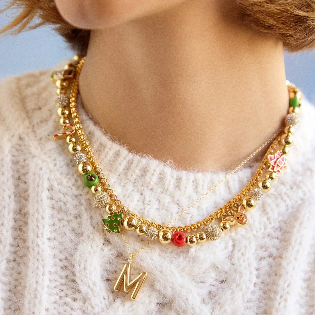 Festive Beaded Charm Necklace with Pullover Closure for Holiday Sweaters