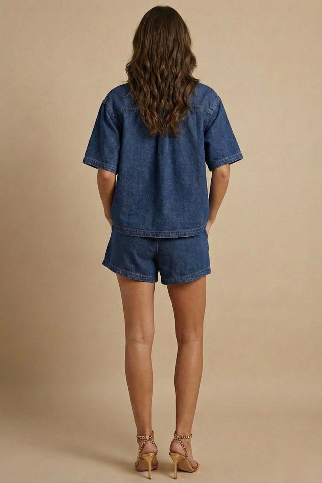 Women’s Two Piece Lounge Set with Short Sleeve Button Top and Relaxed Fit Shorts - Casual Co-ord Outfit