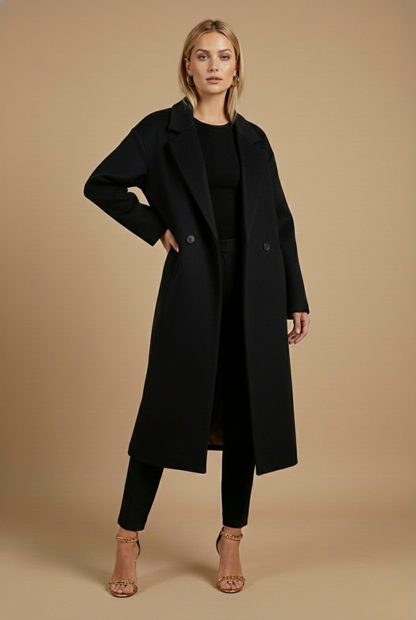 Women’s Oversized Button-Down Long Coat – Relaxed Tailored Silhouette