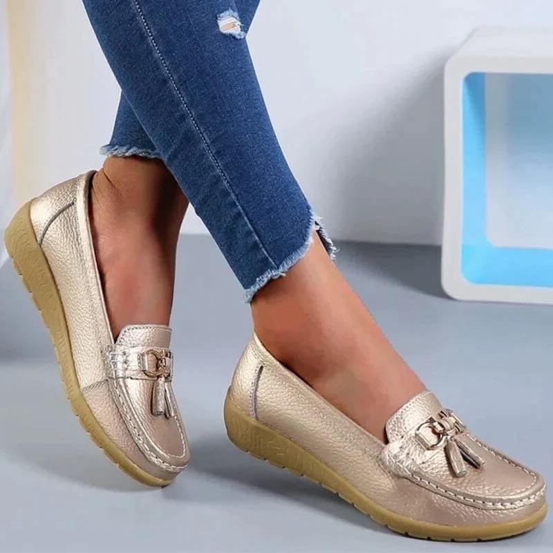 Women Casual Leather Driving Loafers with Flexible Cushioned Sole for Daily Comfort
