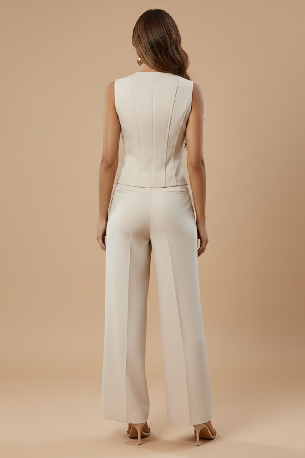 Women’s Elegant 2-Piece Set - Sleeveless Waistcoat and Wide Leg Trousers Set for Formal Wear