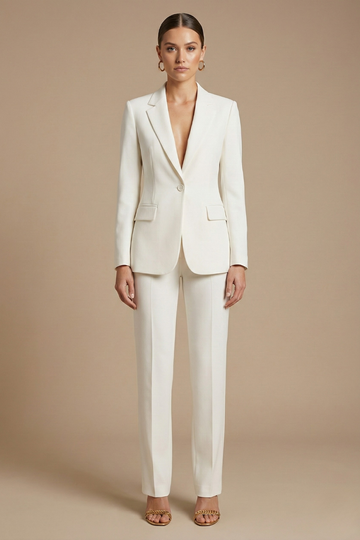 Women’s Tailored Two Piece Suit Set with Long Blazer and Straight Leg Trousers - Elegant Formal Style