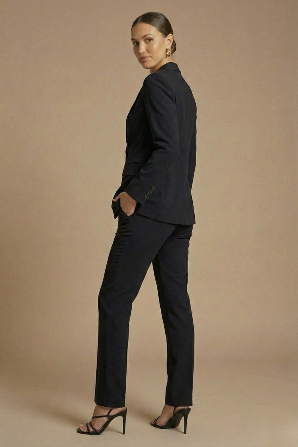 Women’s Tailored Two Piece Suit Set with Long Blazer and Straight Leg Trousers - Elegant Formal Style