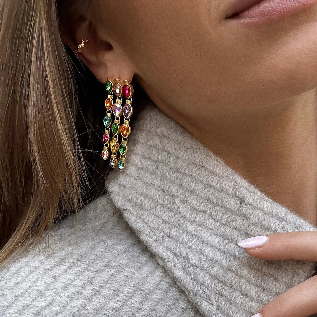 Multicolored Crystal Chandelier Drop Earrings with Hook Closure