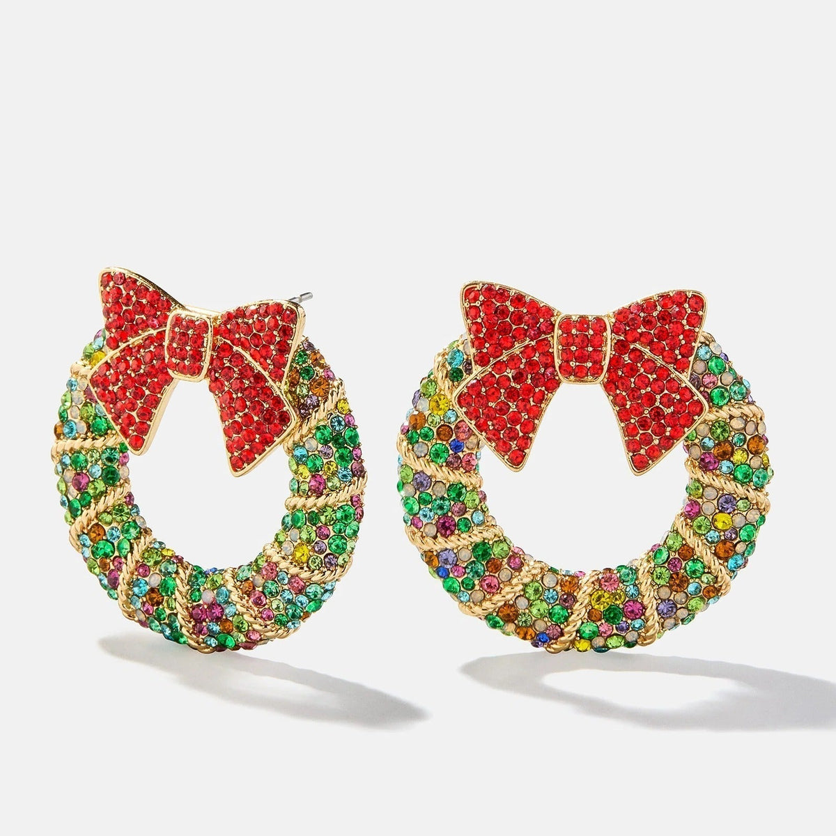 Holiday Wreath Stud Earrings with Multicolored Lights and Pave Sparkle