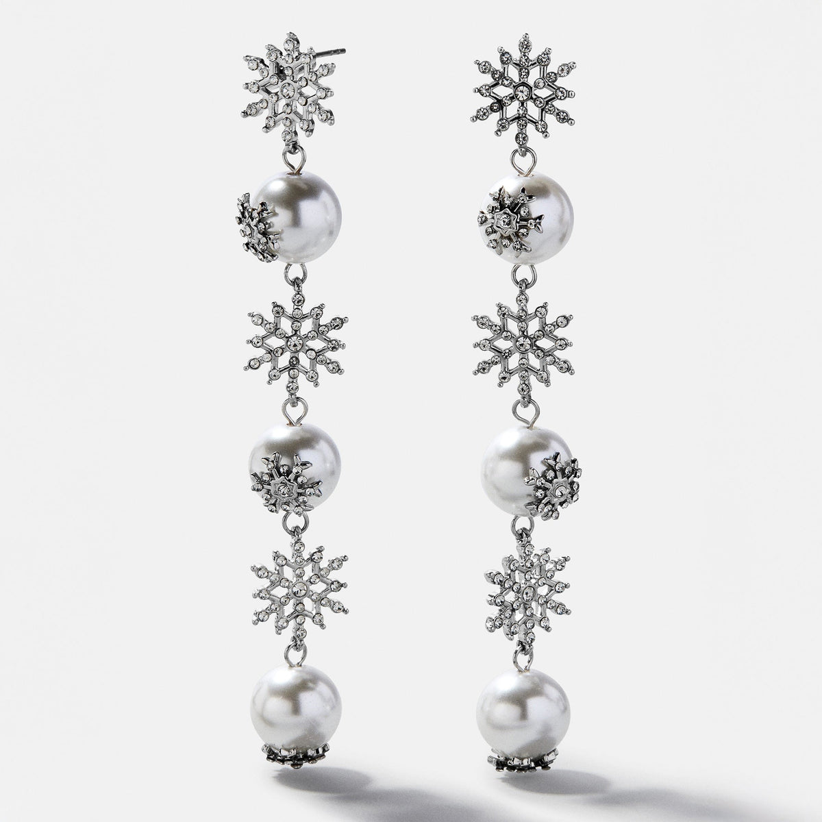 Snowflake Pearl Drop Earrings with Crystal Pavé and Post Back