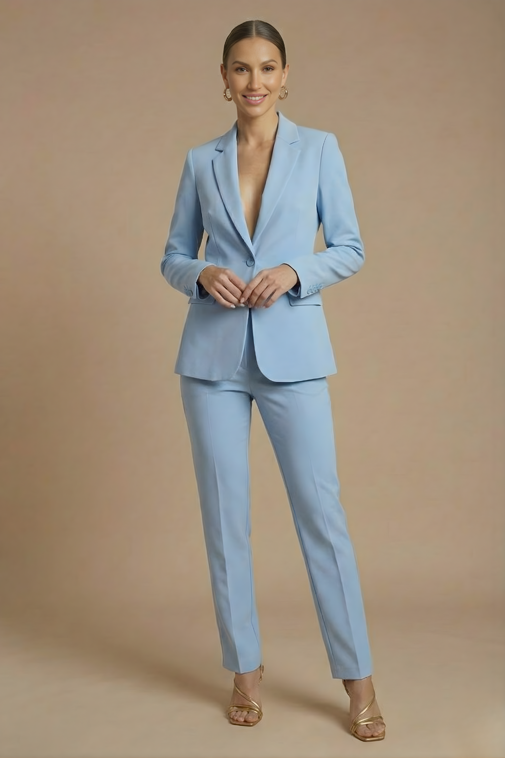 Women’s Tailored Two Piece Suit Set with Long Blazer and Straight Leg Trousers - Elegant Formal Style