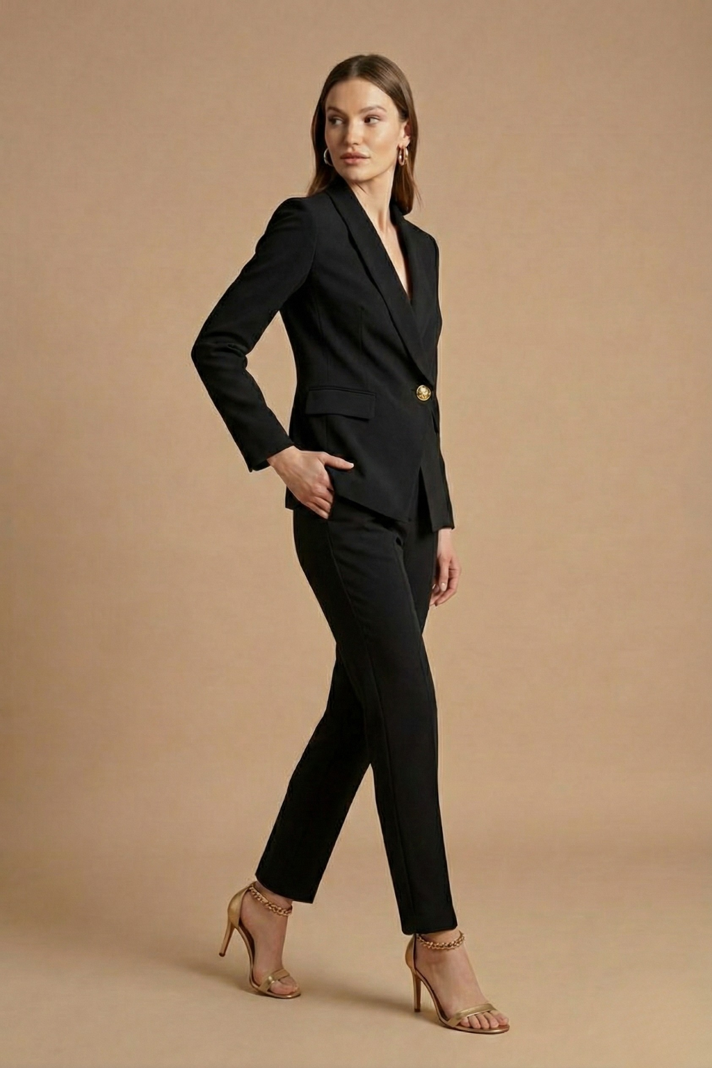 Women’s Tailored Two Piece Suit Set with Fitted Blazer and Slim Straight Trousers - Elegant Formal Style