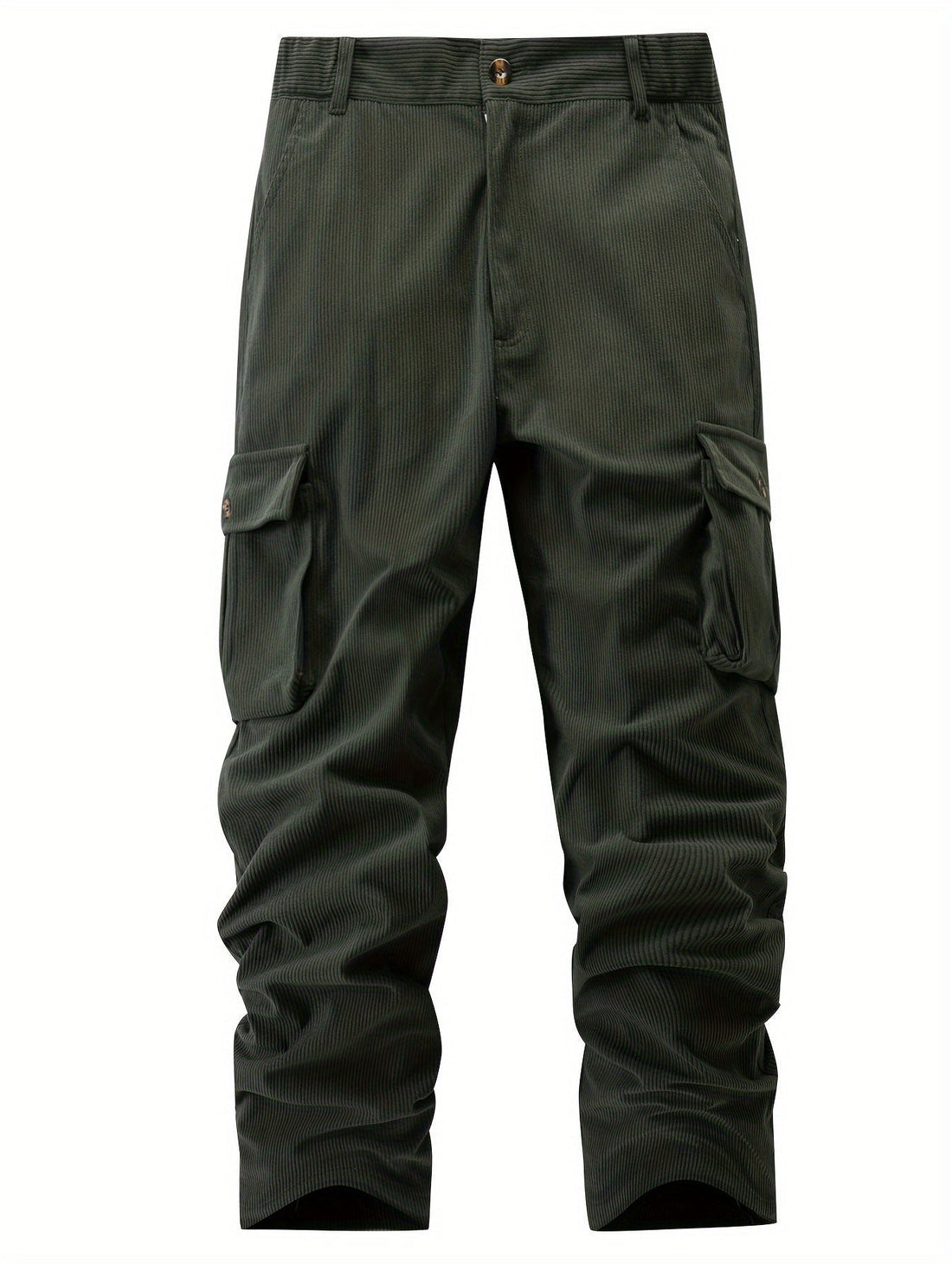 Relaxed Fit Cargo Pants with Deep Pockets and Button Elastic Waist
