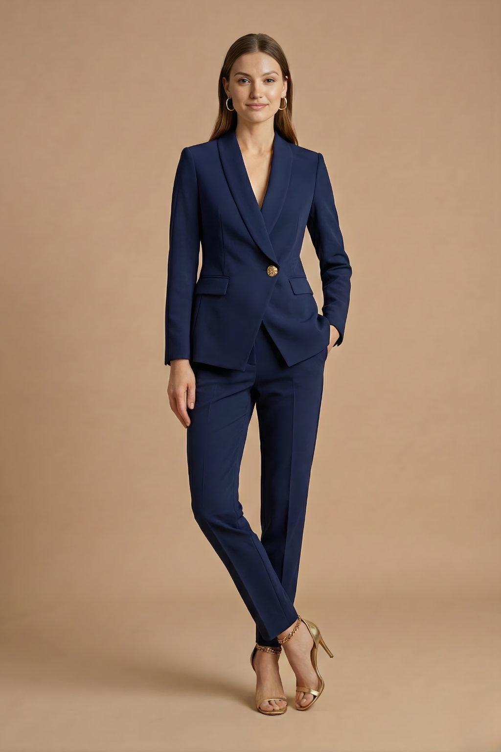 Women’s Tailored Two Piece Suit Set with Fitted Blazer and Slim Straight Trousers - Elegant Formal Style