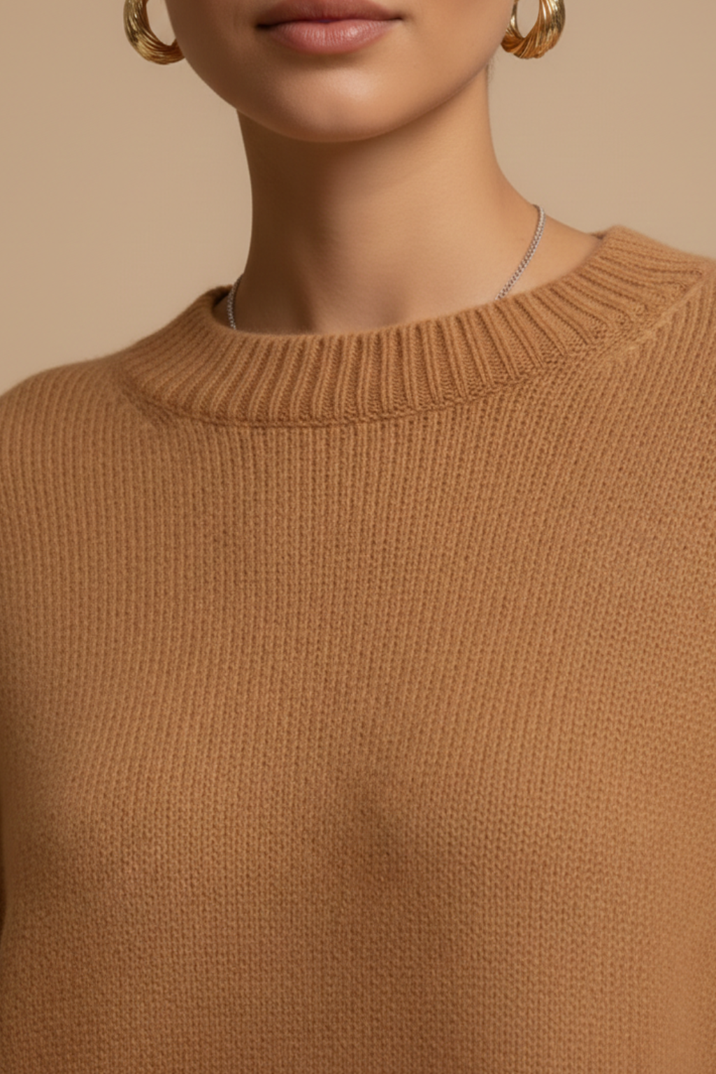 Women’s Oversized Sweater with Crew Neck Drop Shoulders and Ribbed Trim