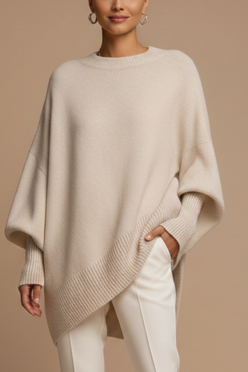 Women’s Oversized Sweater with Crew Neck Drop Shoulders and Ribbed Trim