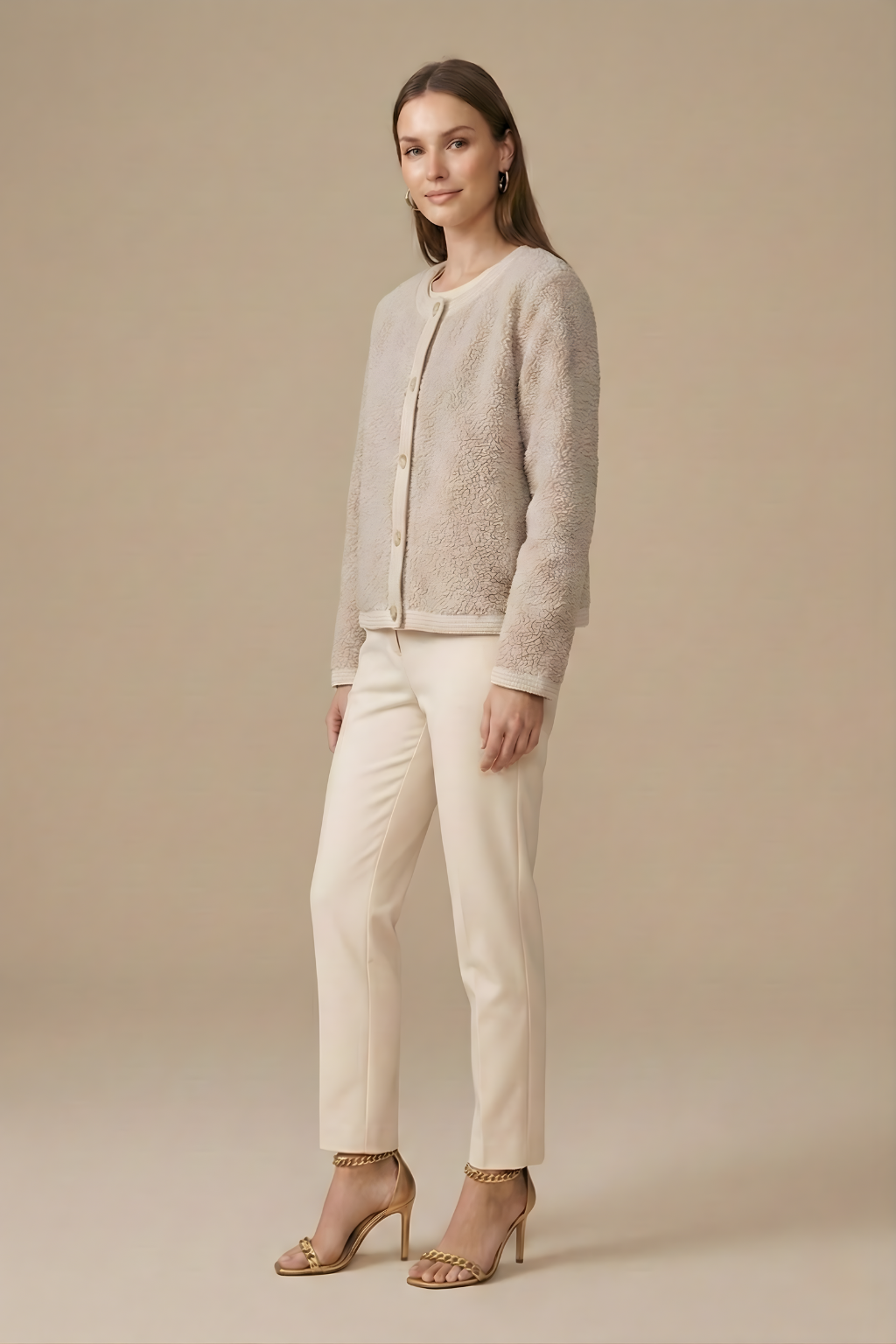 Women’s Textured Cardigan with Button Front and Long Sleeves