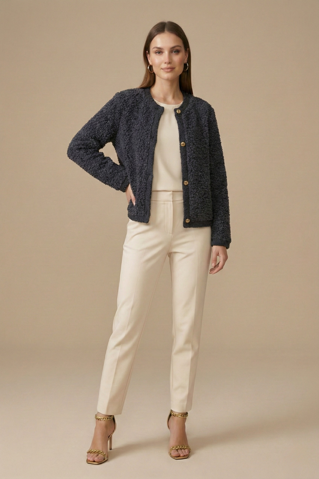 Women’s Textured Cardigan with Button Front and Long Sleeves