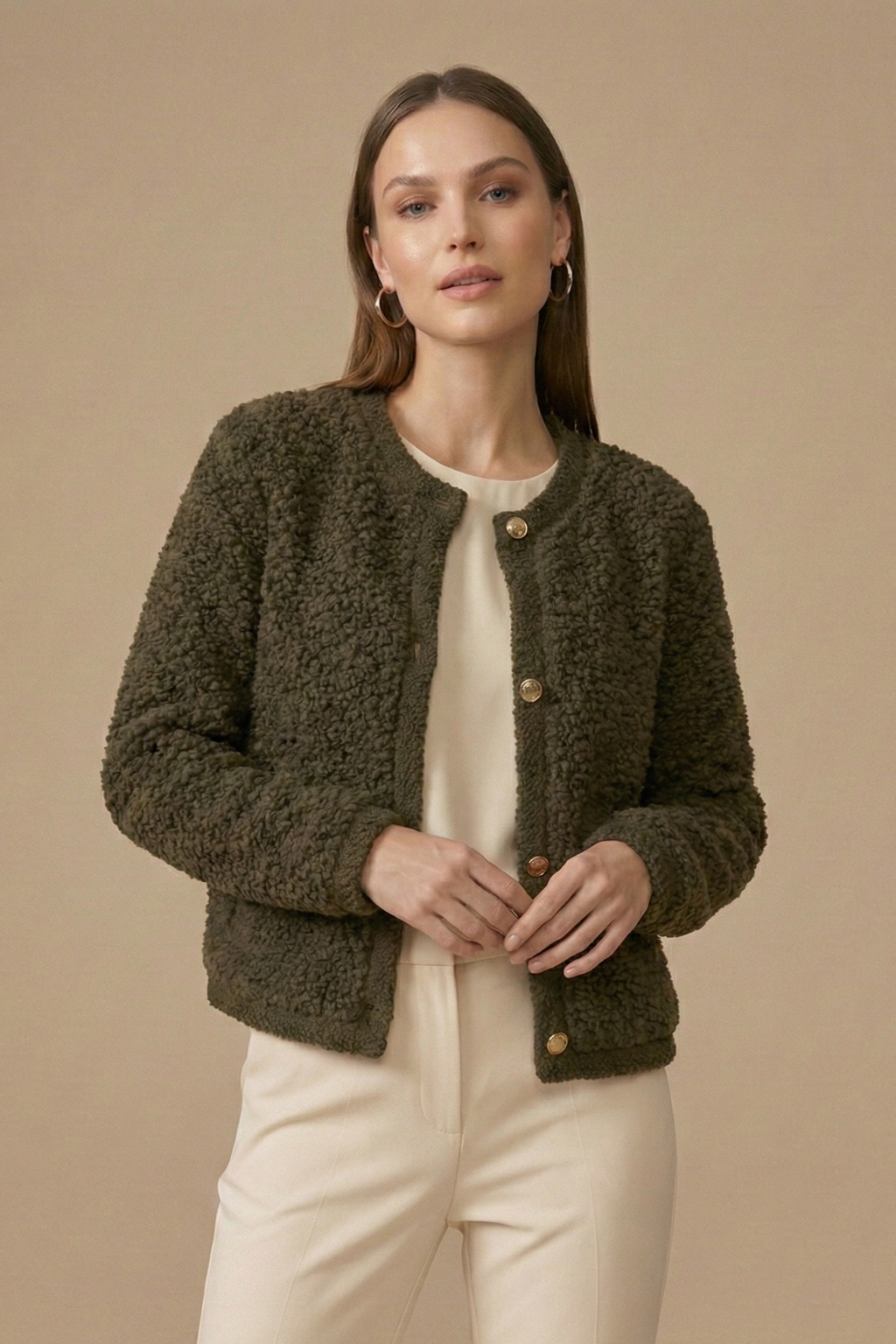 Women’s Textured Cardigan with Button Front and Long Sleeves