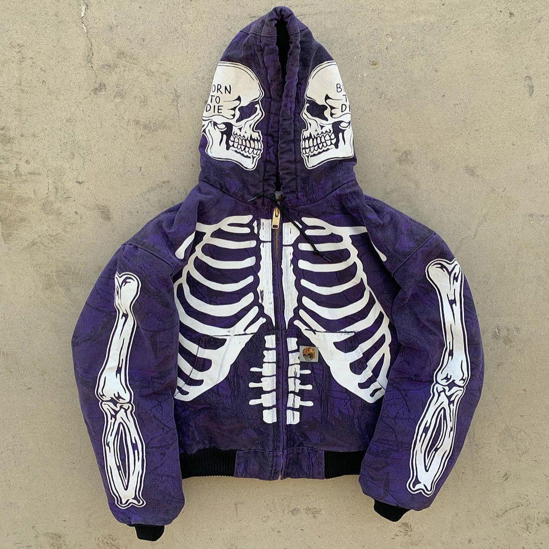 Men's Full Zip Skeleton Hoodie with Oversized Hood and Zippered Pockets, Polyester Fleece