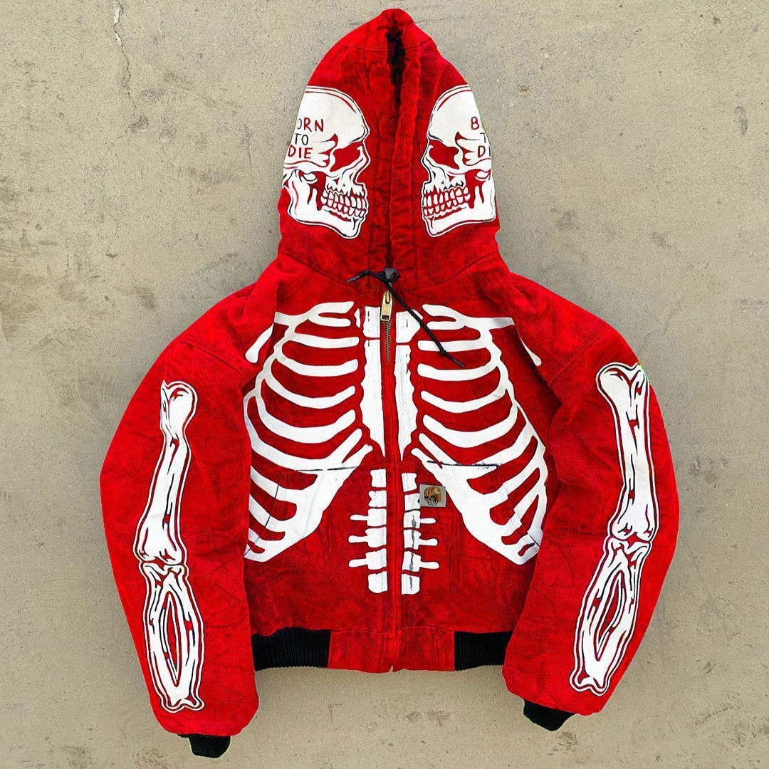 Men's Full Zip Skeleton Hoodie with Oversized Hood and Zippered Pockets, Polyester Fleece