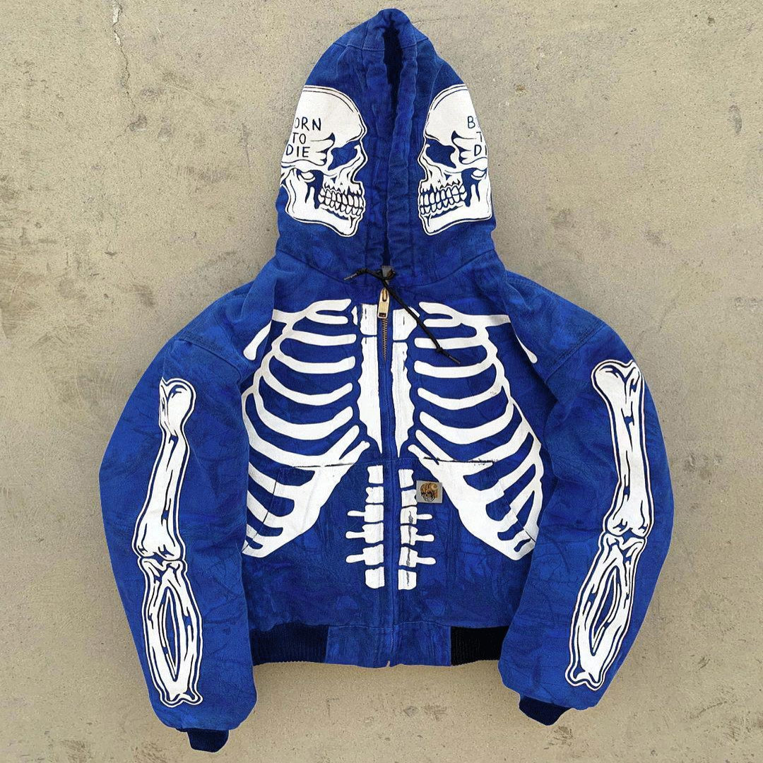 Men's Full Zip Skeleton Hoodie with Oversized Hood and Zippered Pockets, Polyester Fleece
