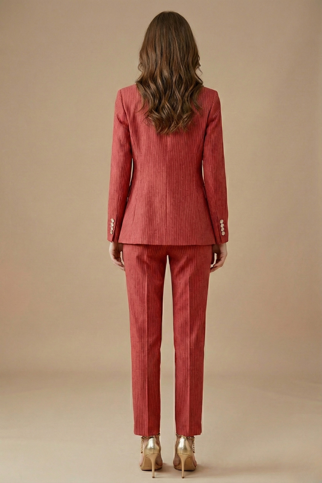 Women’s Double Breasted Textured Suit Set with Tailored Blazer and Slim Trousers Elegant Workwear Style