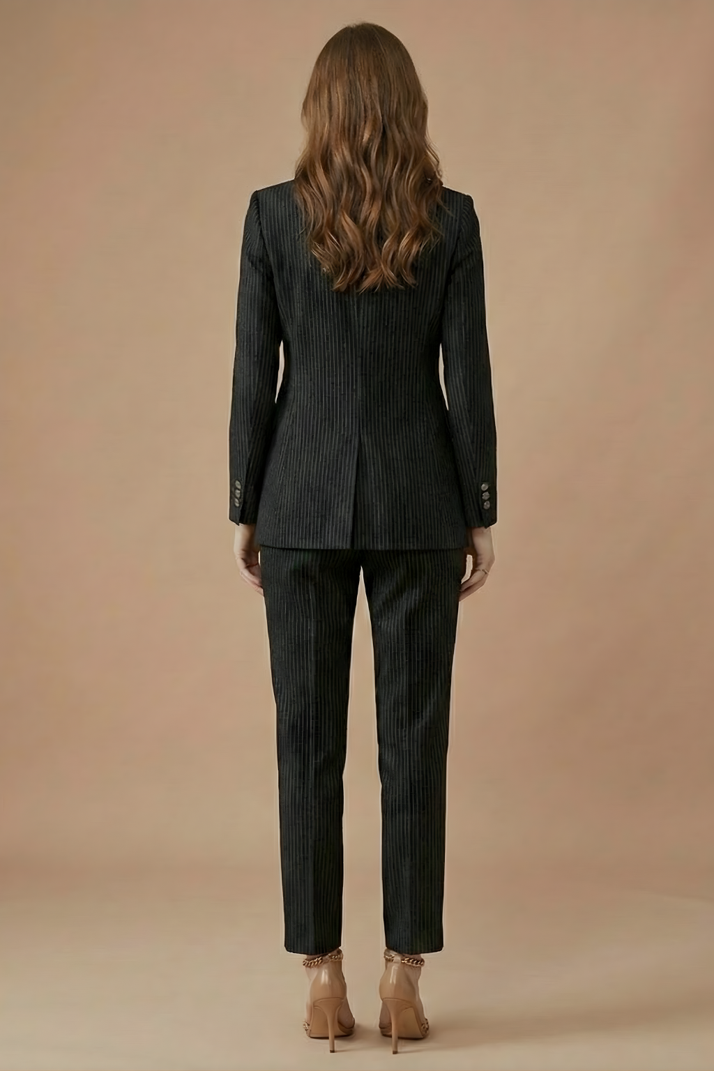 Women’s Double Breasted Textured Suit Set with Tailored Blazer and Slim Trousers Elegant Workwear Style