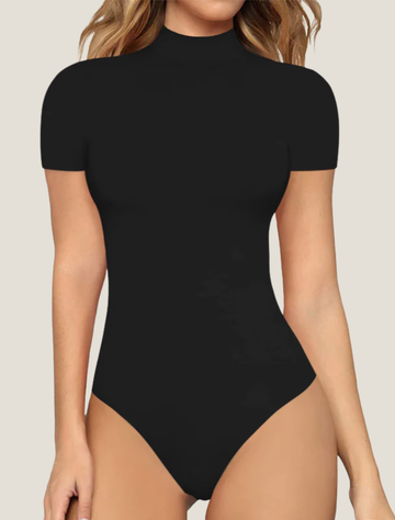Women's Mock Neck Short Sleeve Bodysuit - Ribbed Knit