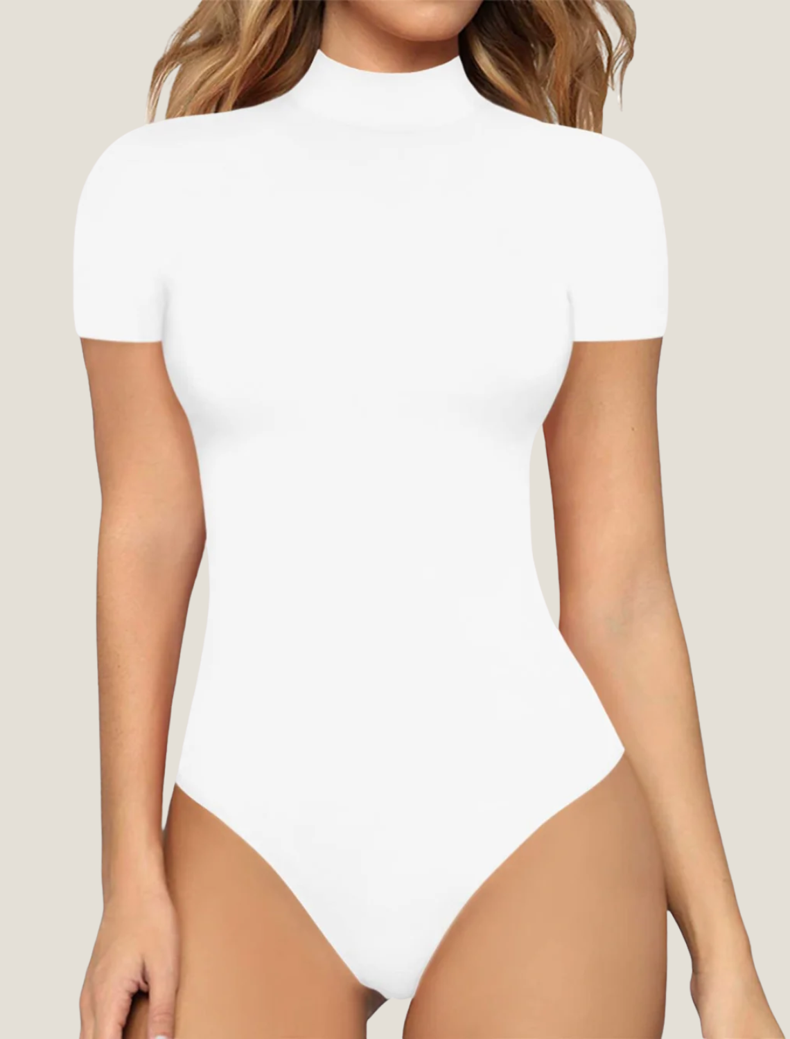 Women's Mock Neck Short Sleeve Bodysuit - Ribbed Knit