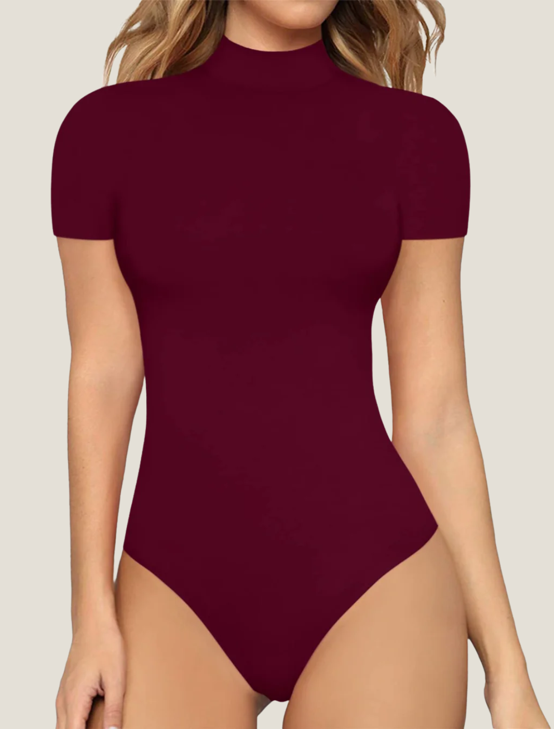 Women's Mock Neck Short Sleeve Bodysuit - Ribbed Knit