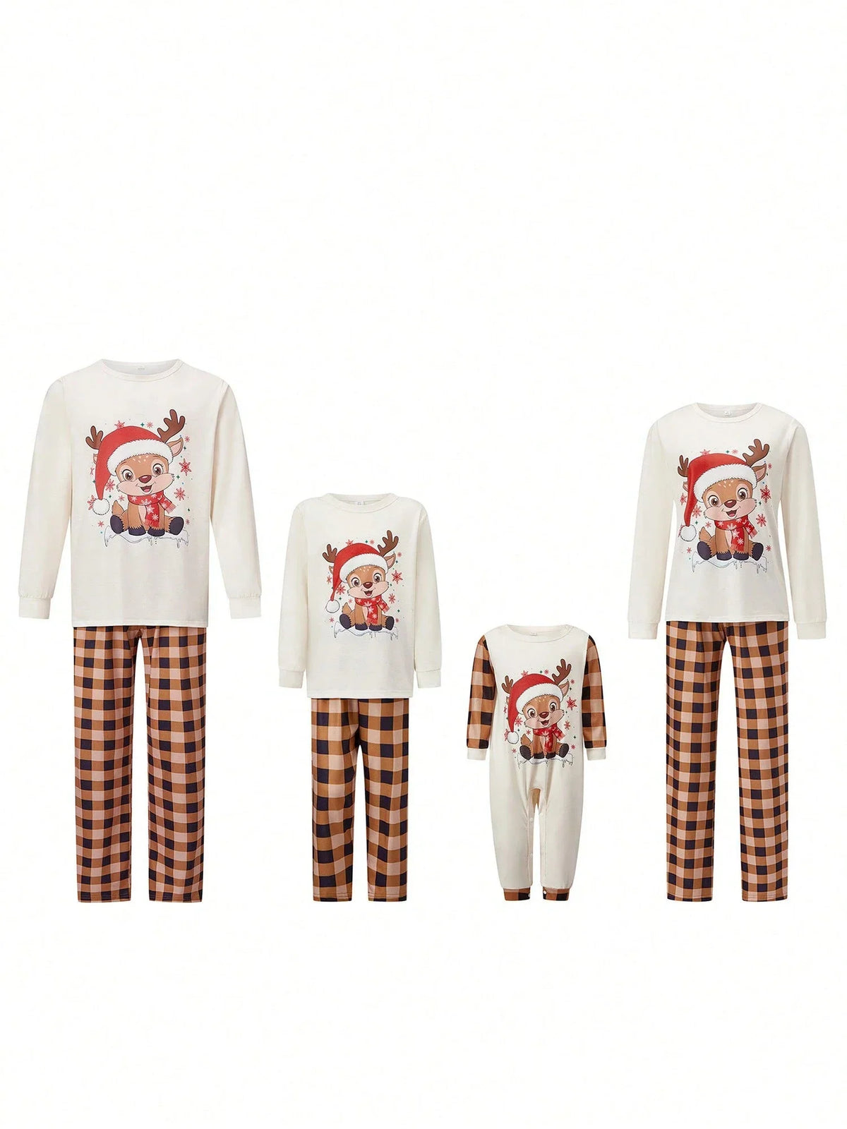 Beige Fuzzy Lounge Pants Set with Christmas Design and Long Sleeves