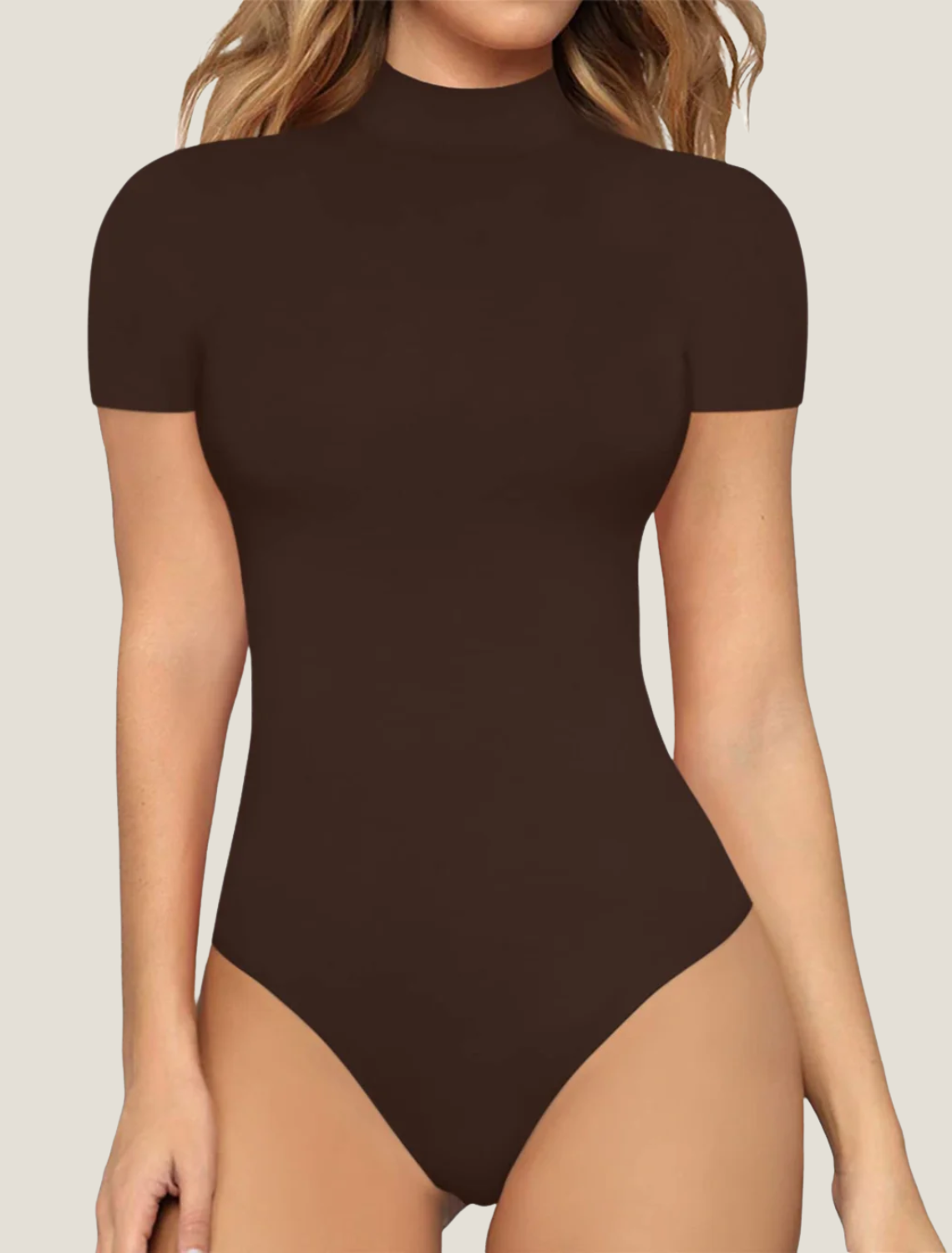 Women's Mock Neck Short Sleeve Bodysuit - Ribbed Knit