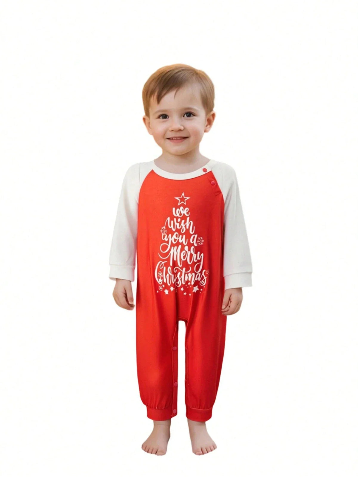 Wind-Blocking Pajama Set with Side Pockets and Christmas Pattern, Red