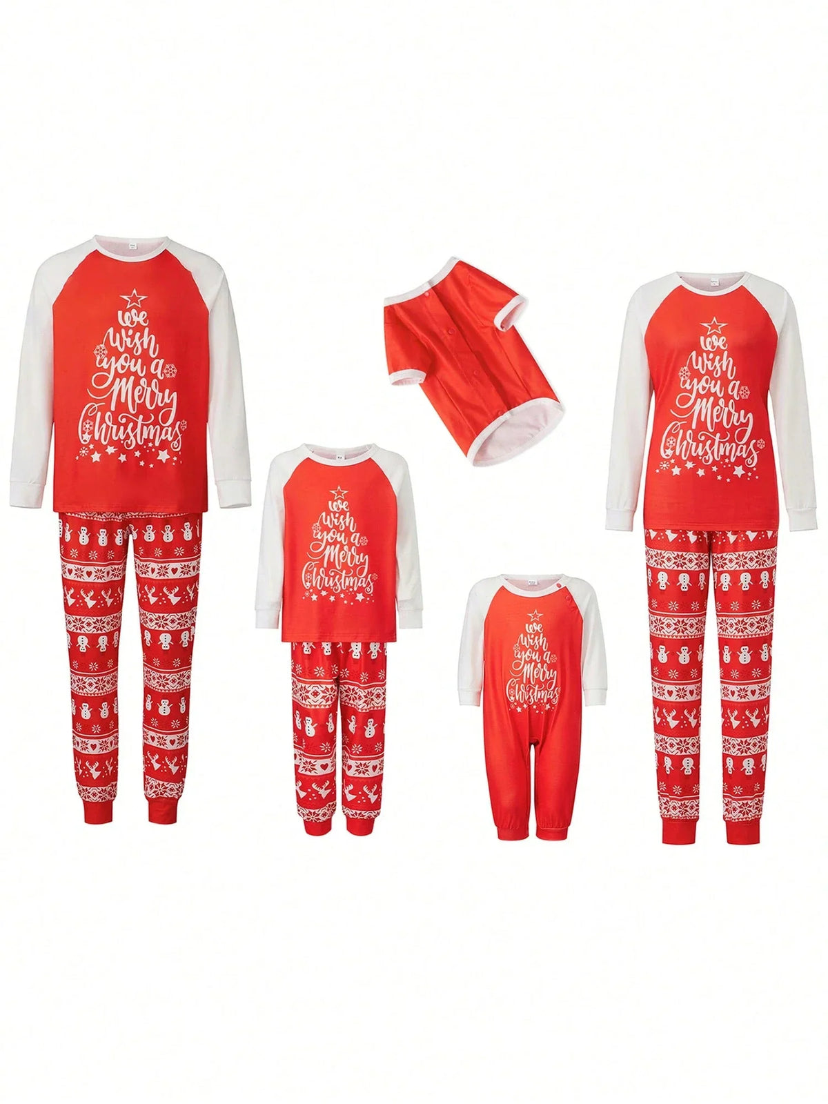 Wind-Blocking Pajama Set with Side Pockets and Christmas Pattern, Red