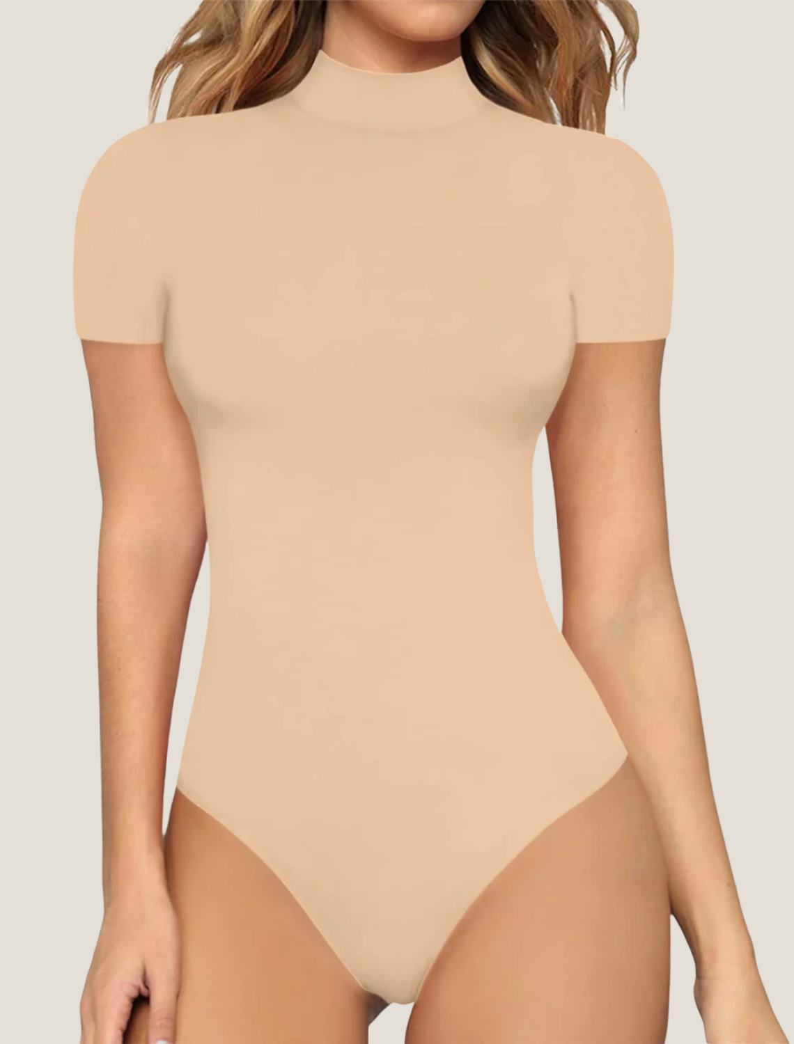 Women's Mock Neck Short Sleeve Bodysuit - Ribbed Knit
