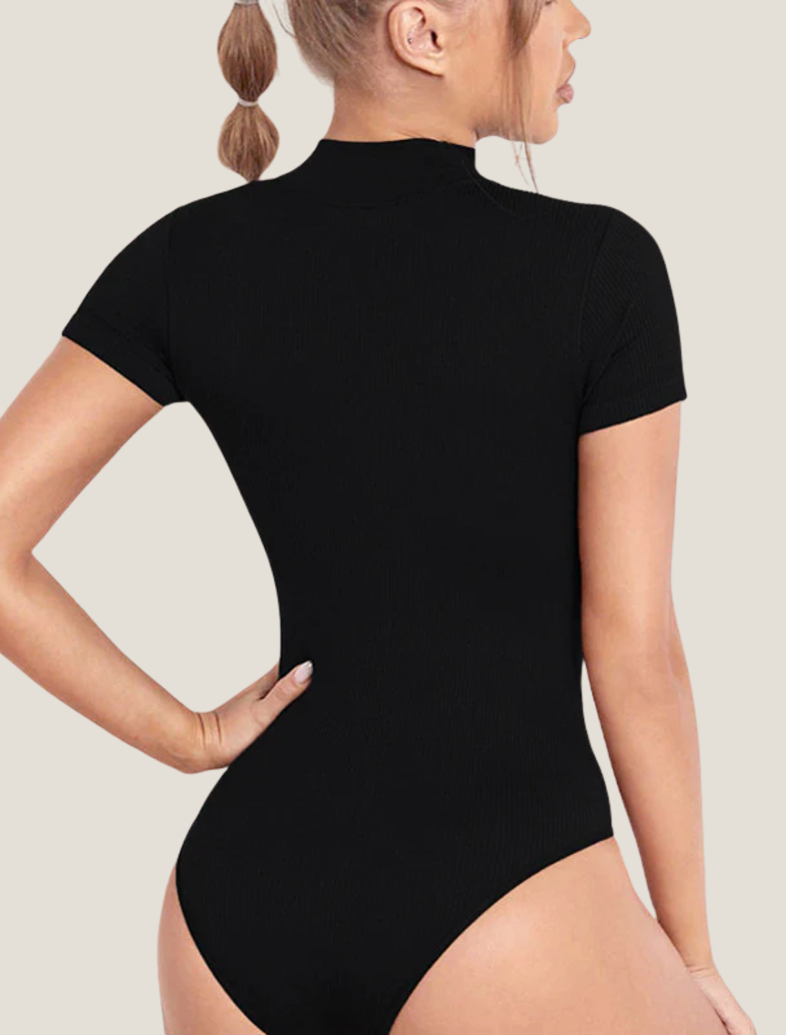 Women's Mock Neck Short Sleeve Bodysuit - Ribbed Knit