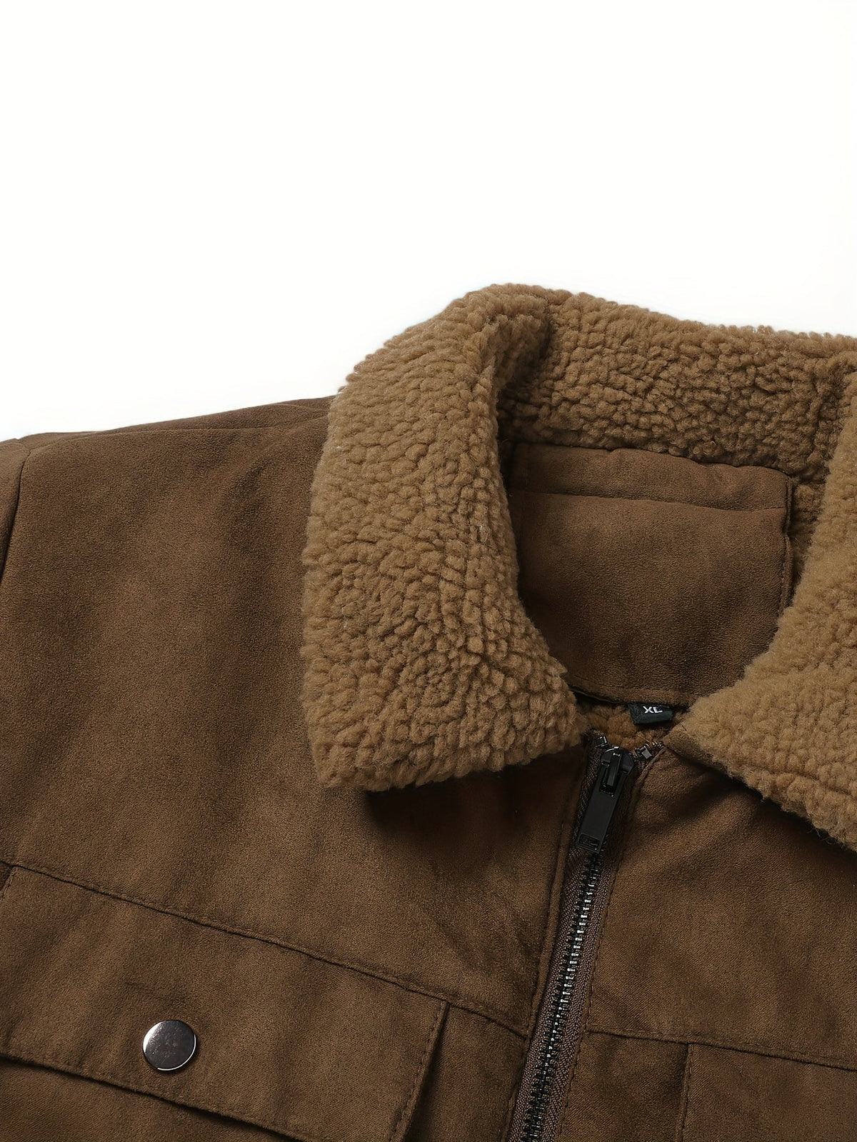 Structured Collar Lined Jacket with Full Length Zipper and Plush Fleece, Multiple Pockets