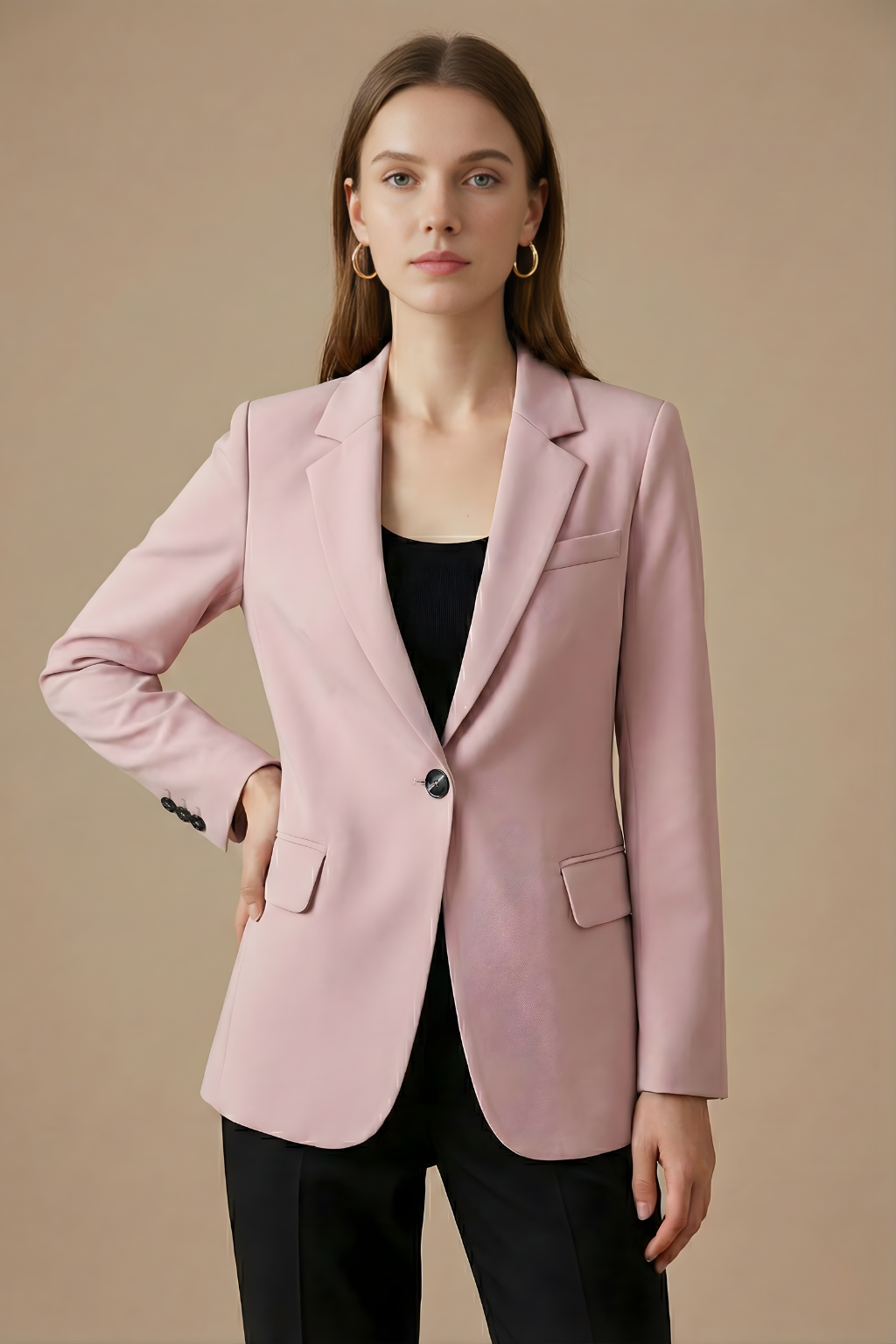 Women’s Tailored Single-Button Blazer with Notched Lapels