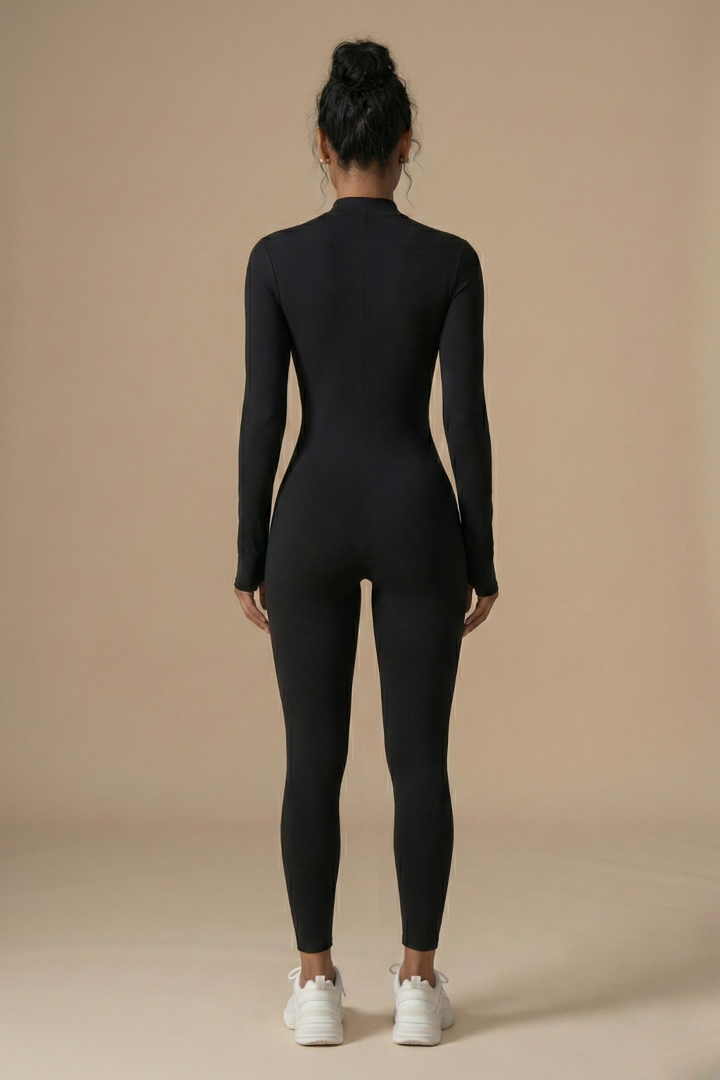 Women’s Long Sleeve Zip-Front Sculpting Bodycon Jumpsuit – Sleek Second-Skin Fit