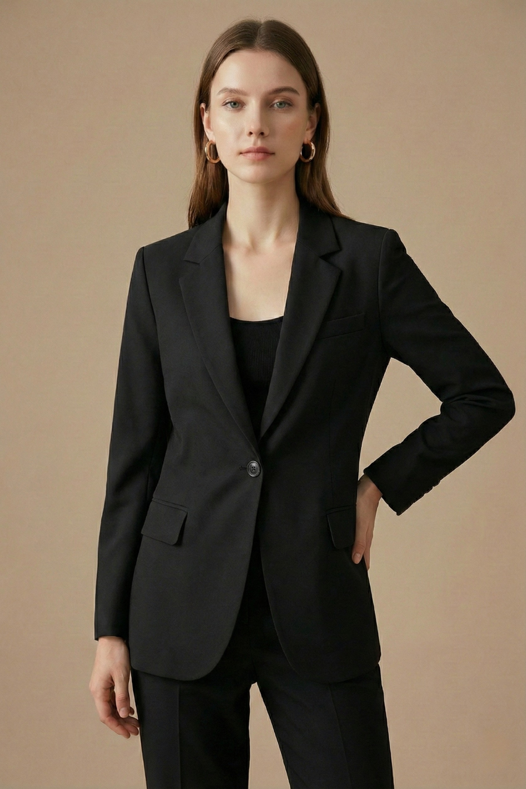 Women’s Tailored Single-Button Blazer with Notched Lapels