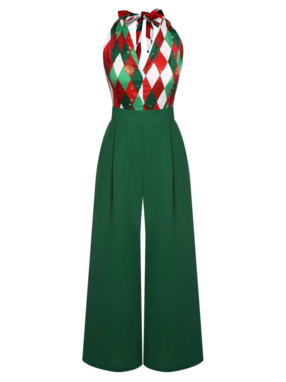 1930s Christmas Plaid Lace Patchwork Jumpsuit: timeless style reimagined
