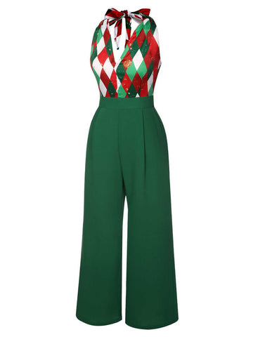 1930s Christmas Plaid Lace Patchwork Jumpsuit — vintage elegance for the modern woman