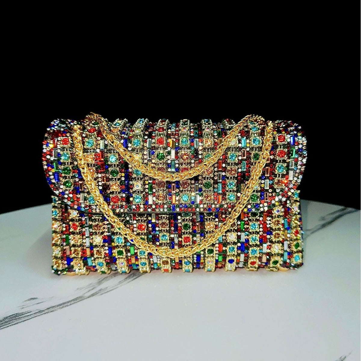Women's Full-Coverage Rhinestone Clutch Bag with Chain Strap