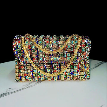 Women's Full-Coverage Rhinestone Clutch Bag with Chain Strap