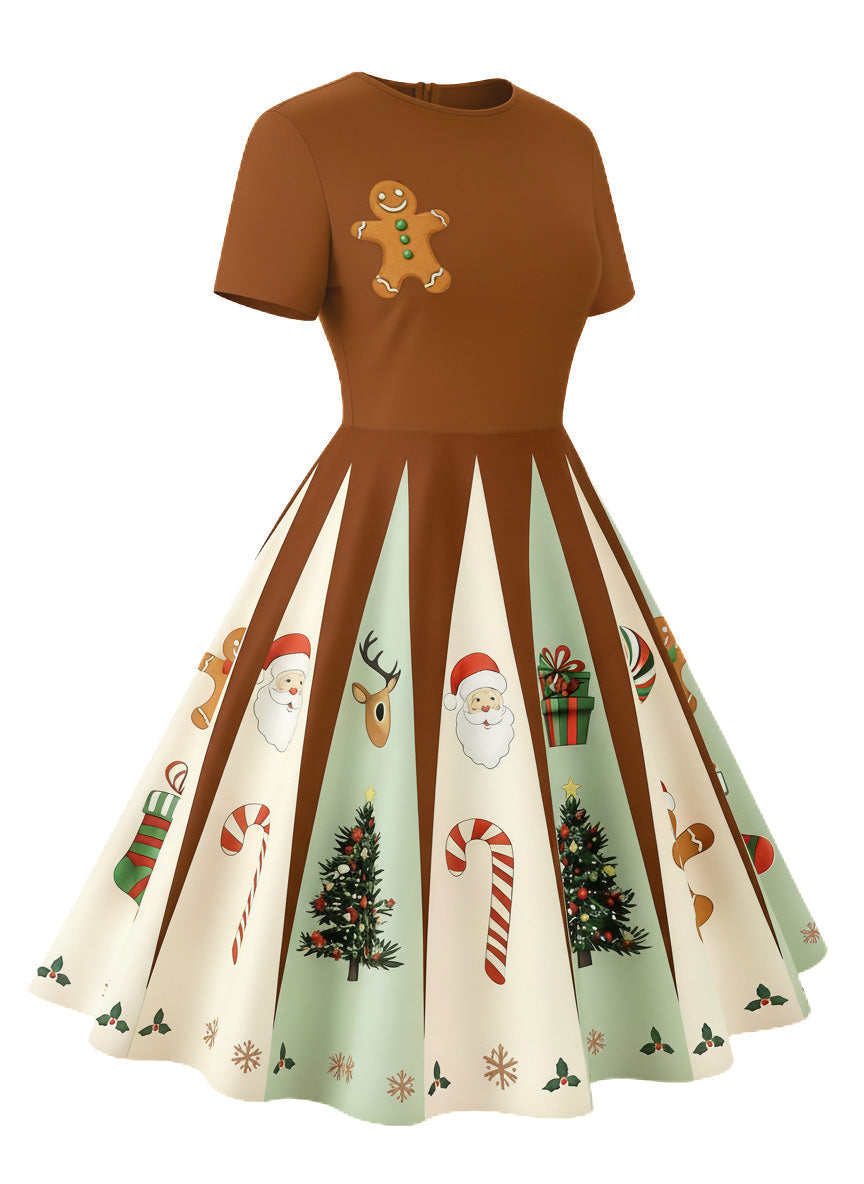 1950s Christmas Gingerbread Swing Dress - vintage dress, retro fashion, rockabilly