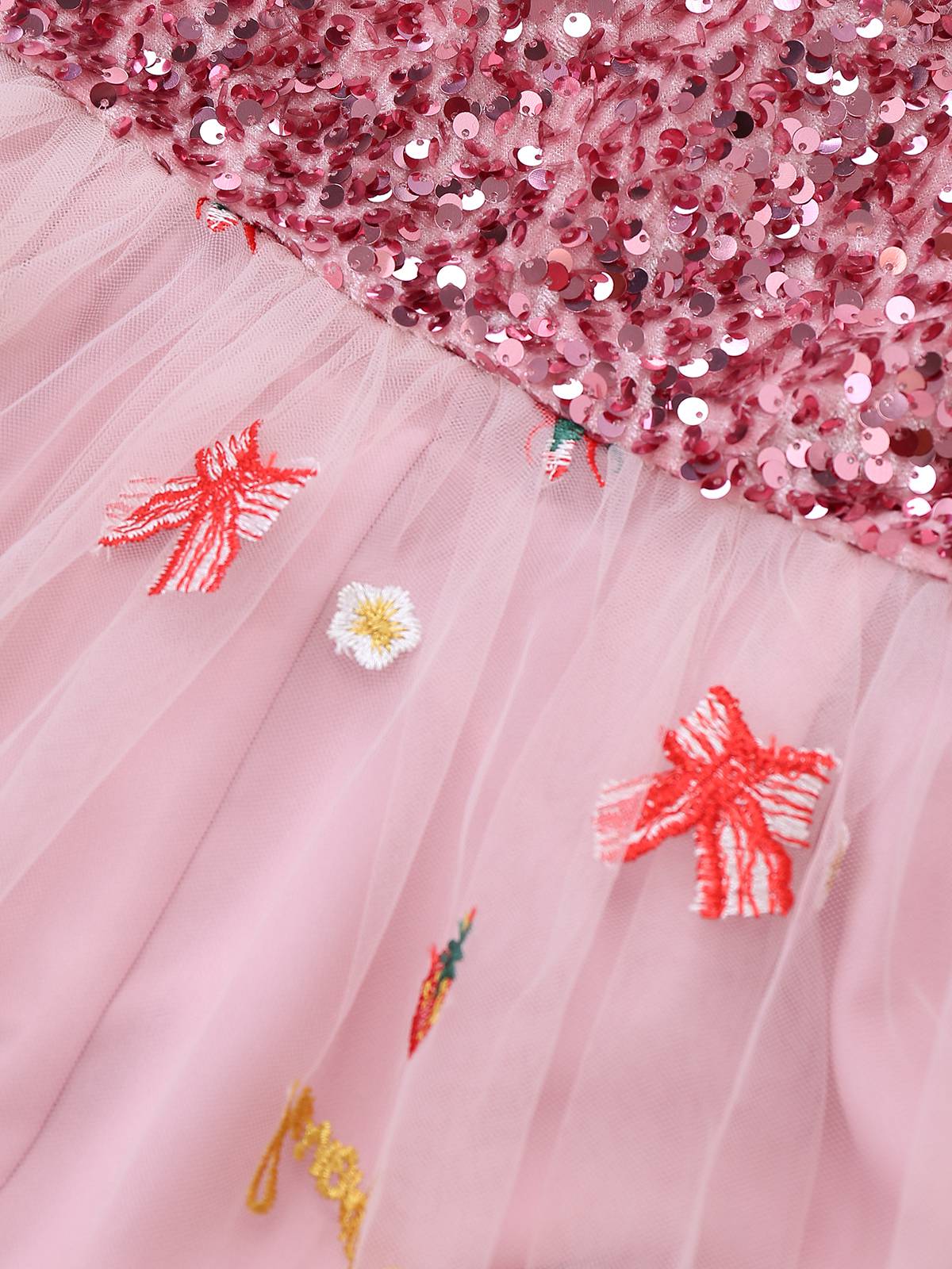 Pink 1950s Christmas Furry Strapless Sequined Mesh Dress - vintage dress, retro fashion, rockabilly