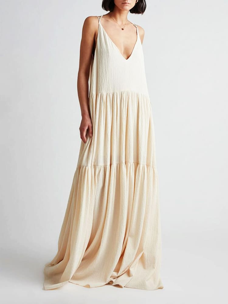 Women's Sleeveless V-Neck Tiered Maxi Dress - Adjustable Straps