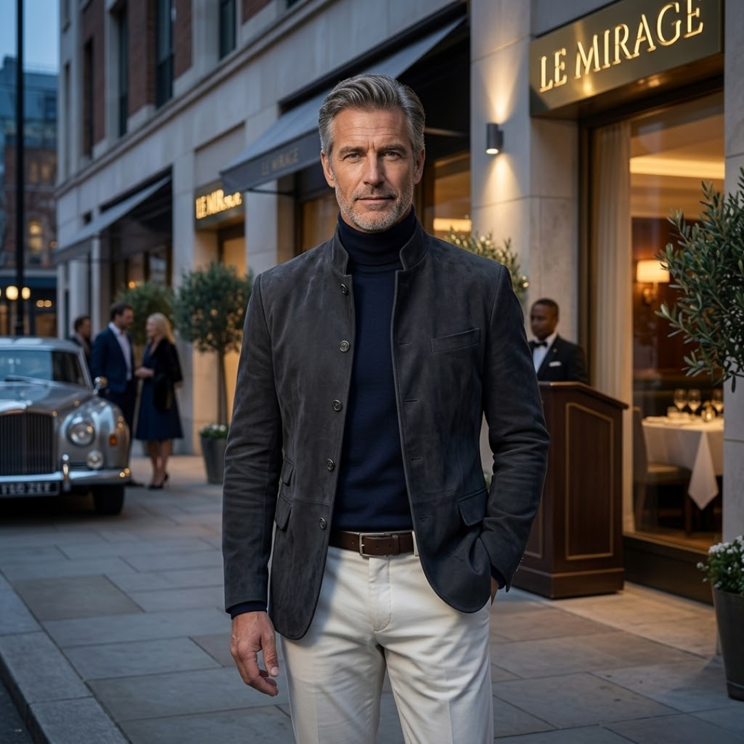 Men's Button-Front Coat with Textured Weave and Deep Pockets, Tailored Fit