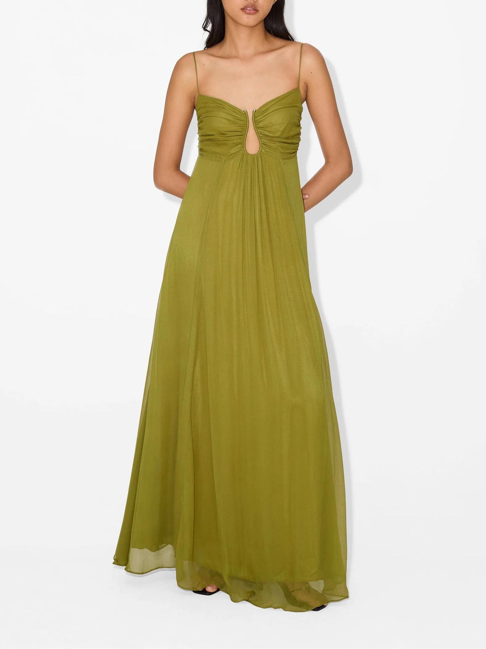 Women's Sleeveless Ruched Bust Keyhole Maxi Dress - Adjustable Straps